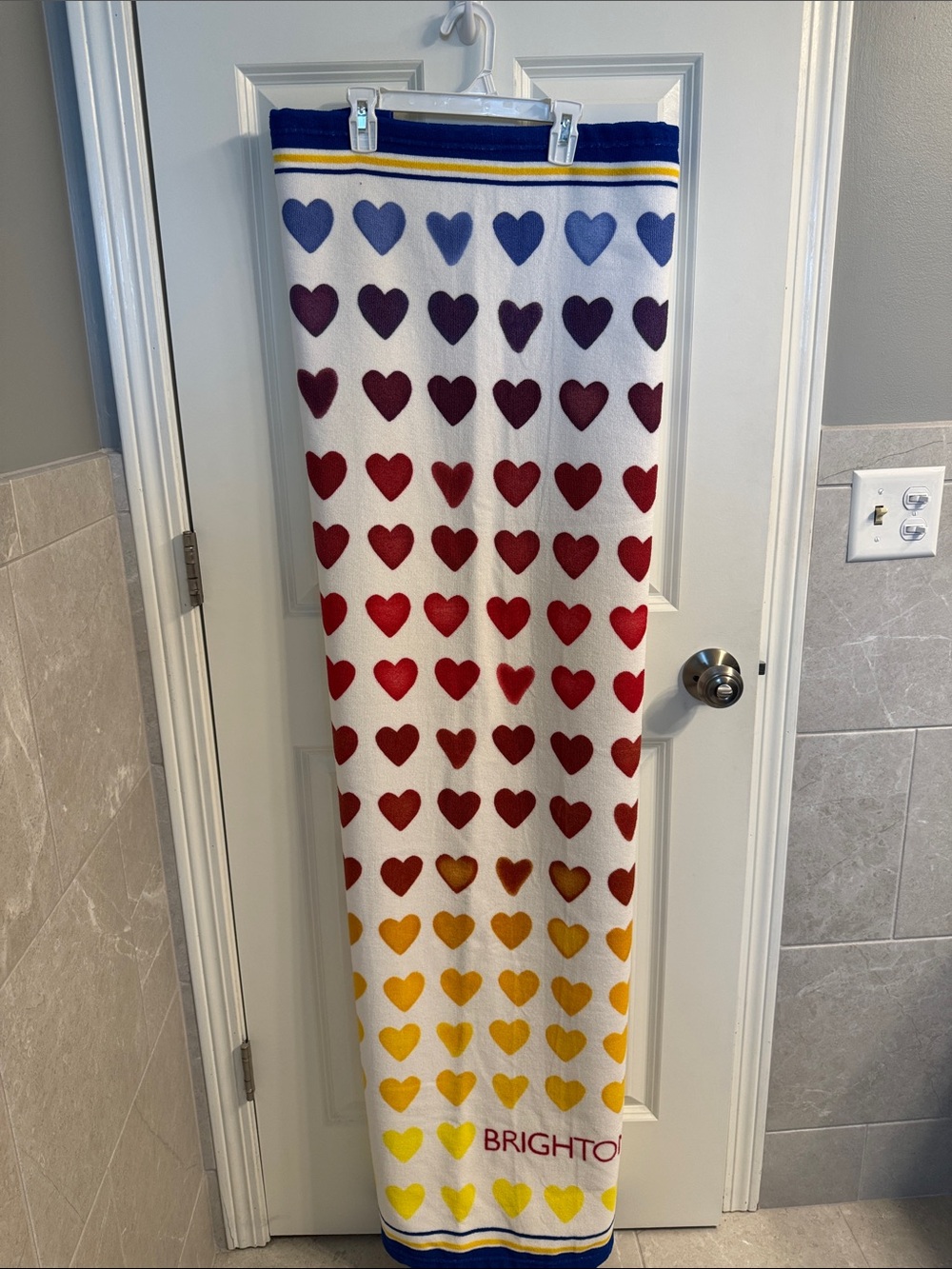Brighton Multicolor Heart Stripe Beach Towel - Blue, Purple, Red, Yellow